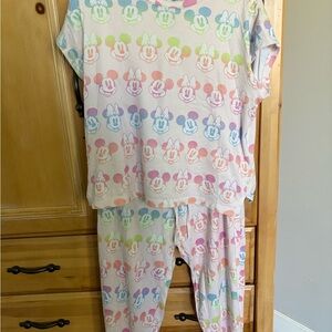 Disney Mickey & Minnie Mouse Pajama Set – Pastel Print | Size Large (12/14)